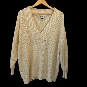 CABI‎ Cream V-Neck Oversized Cotton Blend Knit Oversized Sweater Size XL